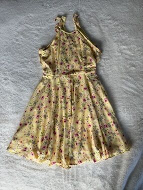 miami Yellow Floral Halter Mini Dress with Pink Blossoms